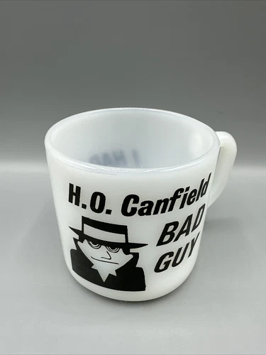 Vintage Federal H.O. Canfield Bad Guy I Had A Bad Idea Coffee Mug Milk Glass 3"