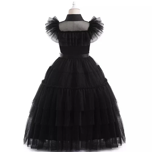 Kids Girls Wednesday The Addams Family Costume Fancy Mash Dress Birthday Party - Picture 18 of 26
