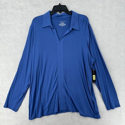 NWT Investments II Essentials Tunic Top Womens 2X Blue Modal Stretch 3/4 Sleeve