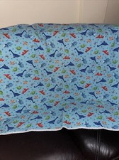 Baby Quilt Throw Crib Dinasours Blue On One Side, White On The Other.