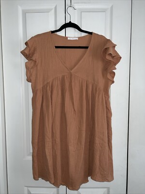 Ces Femme Women's Medium Orange Short Sleeves Dress