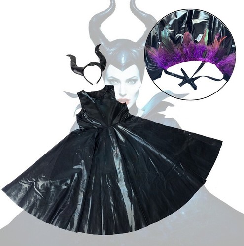 Kinder Maleficent Cosplay Kostüm Halloween Mädchen böse Hexe Damen Kleid Mantel - Bild 2 von 5