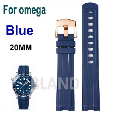 Blaues Kautschuk Uhrenarmband Band für Omega Seamaster Diver 300 m 600 m 42...