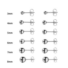 6 Pairs Stainless Steel Silver Round Bead Ball Piercing Mens Women Stud Earrings