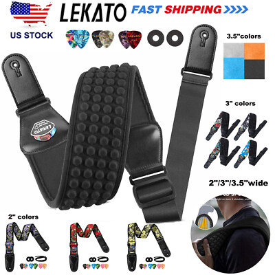 LEKATO Acoustic Electric Guitar Bass Strap 2''/3''/3.5'' Wide Pad Holder Adjustable