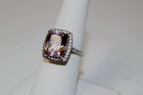 Anillo Anahi Ametrino y Circón Blanco Natural Halo Talla 7 Plat/925 SS 6.15cts