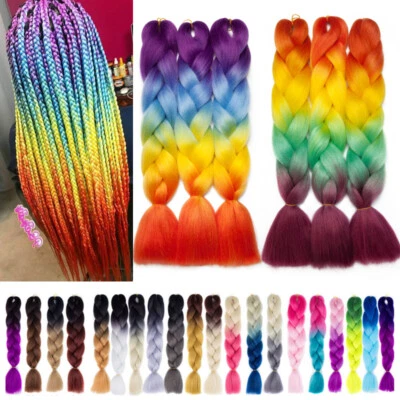 S-NOILITE UK High Quality Jumbo Braiding Hair Extensions Afro Box Braids Ombre Rainbow 24"