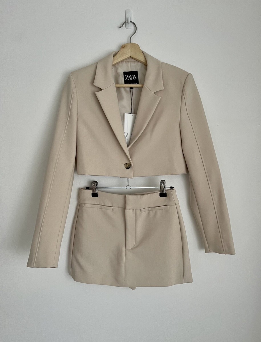 Zara Cropped Blazer and Co-ord Skort Set in Nude/ Bone Size XS