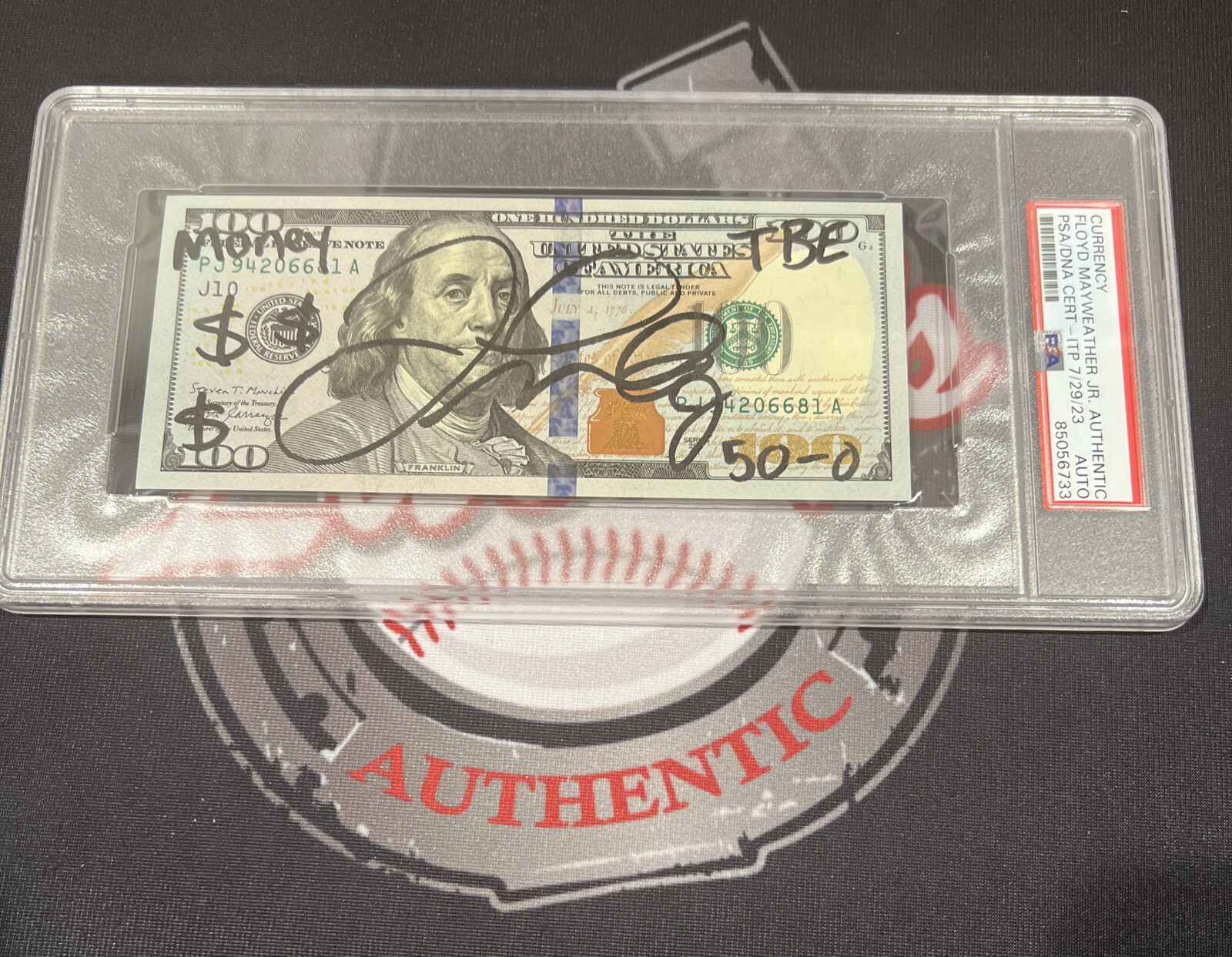 Floyd Mayweather Jr. Signed $100 Bill US Currency x4 Inscription PSA Auth Auto C