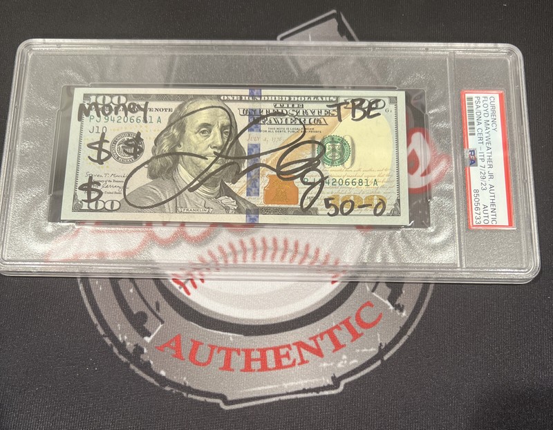 Floyd Mayweather Jr. Signed $100 Bill US Currency x4 Inscription PSA Auth Auto C