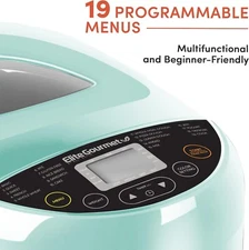 Elite Gourmet Programmable Bread Maker Machine - 3 Loaf Sizes , 2 Lbs, Mint