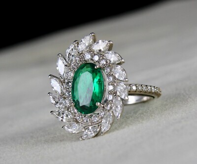 Certified Natural Emerald 10+ Ct Oval Marquise G-vs Diamond 18k