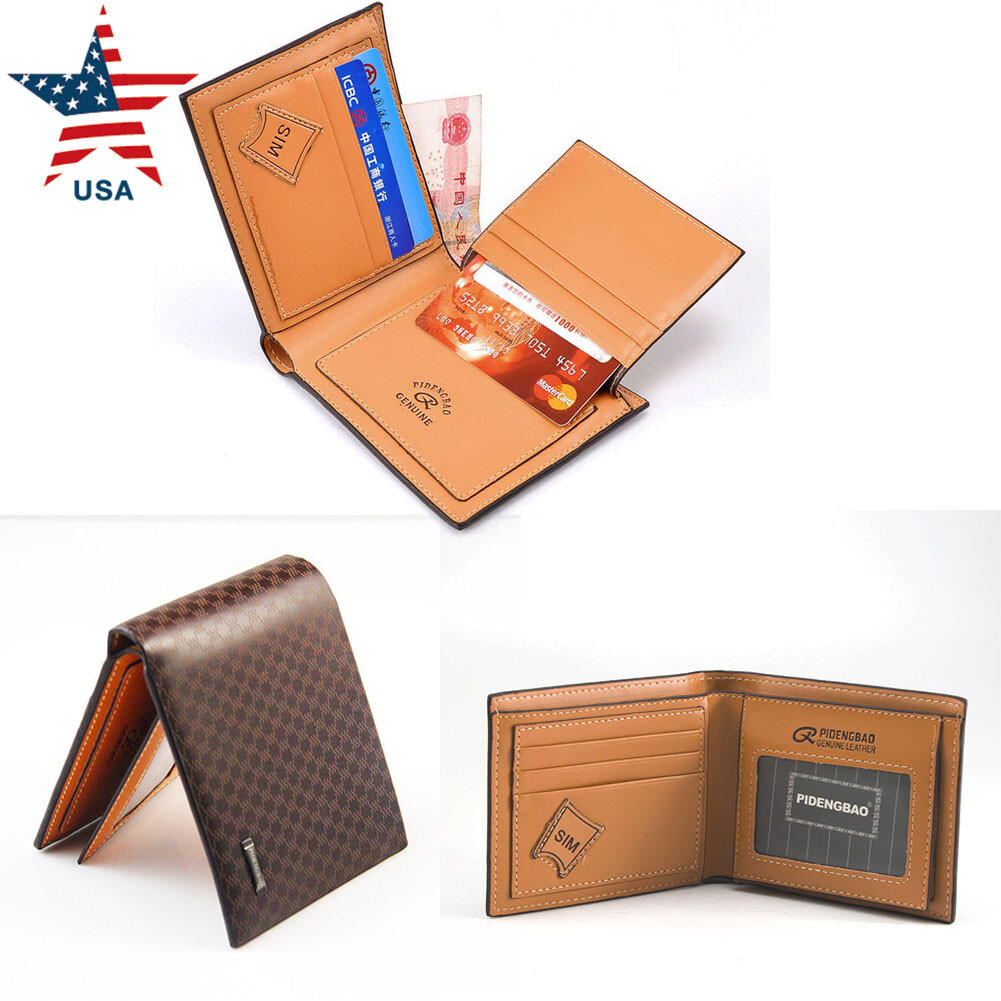 Mens Slim Wallet Leather Thin Purse Compact Business Card Holders