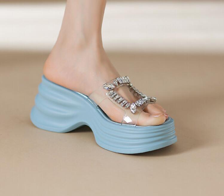 SAOLA Scarpe comode donna estate nuove suola spessa trasparente strass versatili