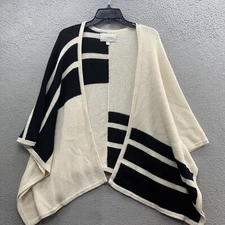 Brochu Walker Cardigan Sweater Alpaca Wool Blend Poncho Black White Striped OS