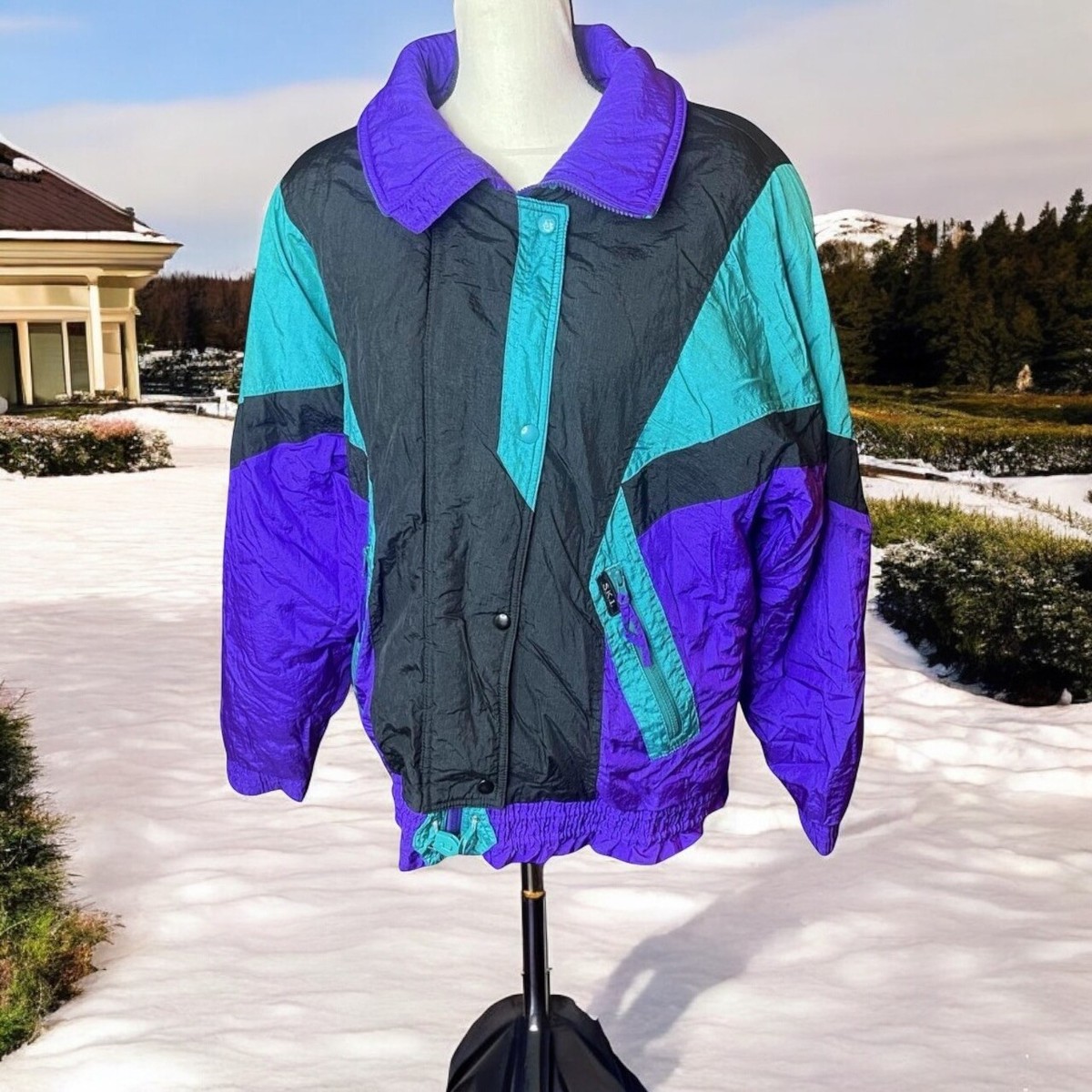 Vtg 90s S.K.I Ski Puffer Nylon Jacket Raincoat Purple Teal Vtg 90s S.K.I Ski Puffer Nylon Jacket Raincoat Purple Teal