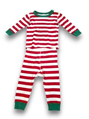 Hanna Andersson Red Green Stripe Holiday Long John Pajamas Kids 80 cm 18-24 m