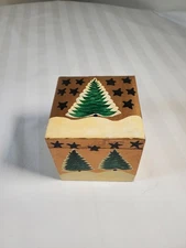 Hand-painted Wooden Christmas Box Winter Scene Holiday Decor 4" x 4"
