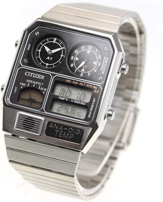 CITIZEN ANA-DIGI TEMP 本体 Citizen Ana-Digi Temp JG2101-78E Silver Vintage Watch Thermometer