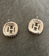 Boucles D'Oreilles Clips HERMES Authentiques – Or, Bleu, Métal Marron Et Soie – Occasion Bon État