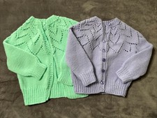 Vintage Handmade Toddler Knit Cardigan Sweaters 2 Green Lavender
