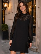 Derek Lam 10 Crosby Black Lace Yoke Shift Dress Size 2