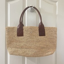 Helen Kaminski Leather Trim Raffia Tote Bag Natural Large Shoulder Bag