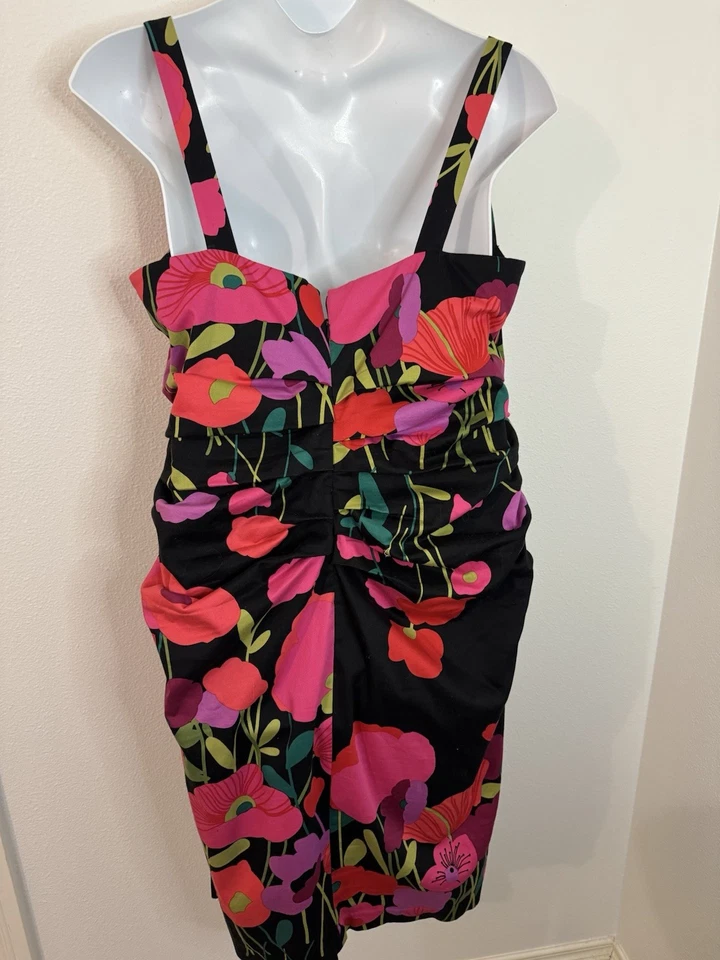 Suzi Chin for Maggy Dress Sun Sleeveless Floral Poppy Ruched Size 16W Mod Retro - Image 3 of 4