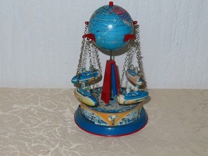 GLOBE TERRESTRE MAPPEMONDE TÔLE LITHOGRAPHIEE CARTE TARIDE 1950 Déco VITRINE D
