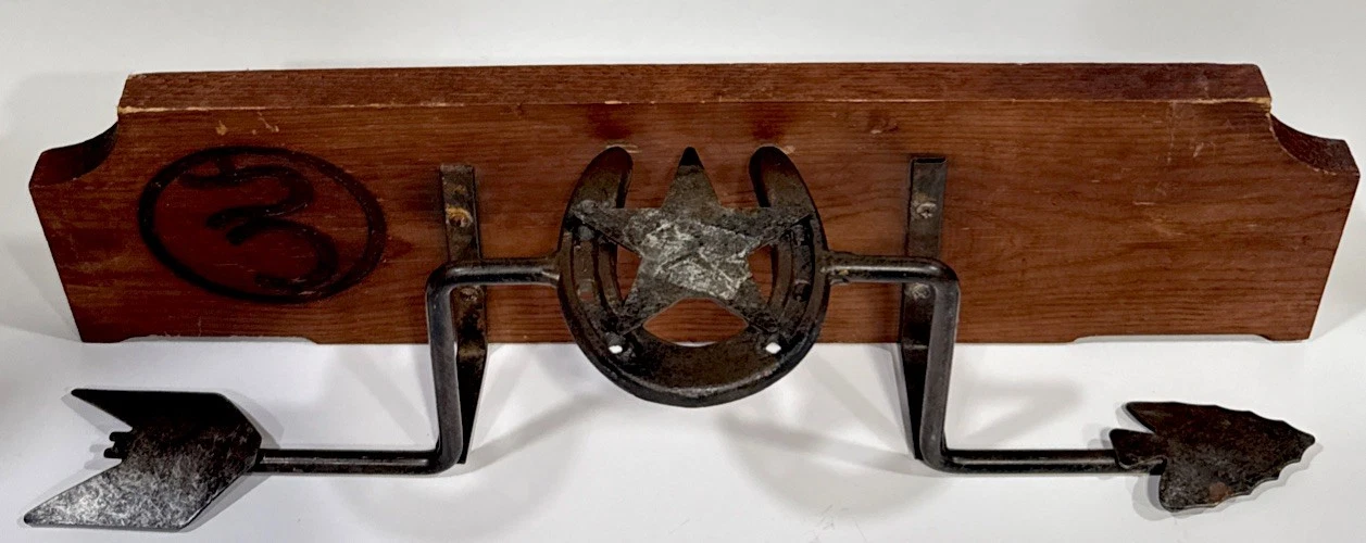 Western Floating Shelf Wood Metal Horseshoe Cowboy Arrow. Dark Wood. 18in Long