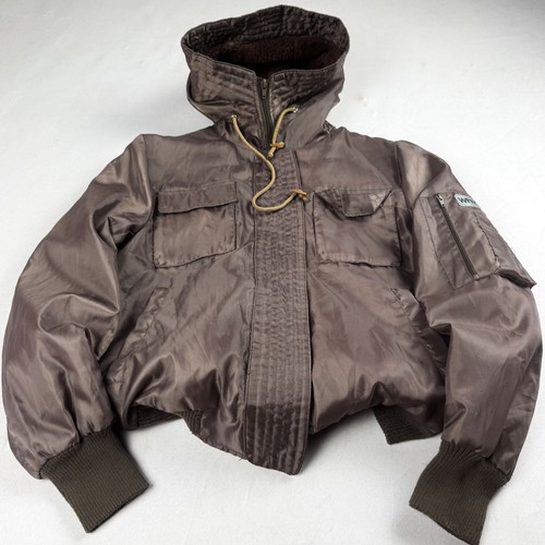 Mens Vintage Y2K Brown Military Bomber Jacket High Neck Utility Cargo Pocket