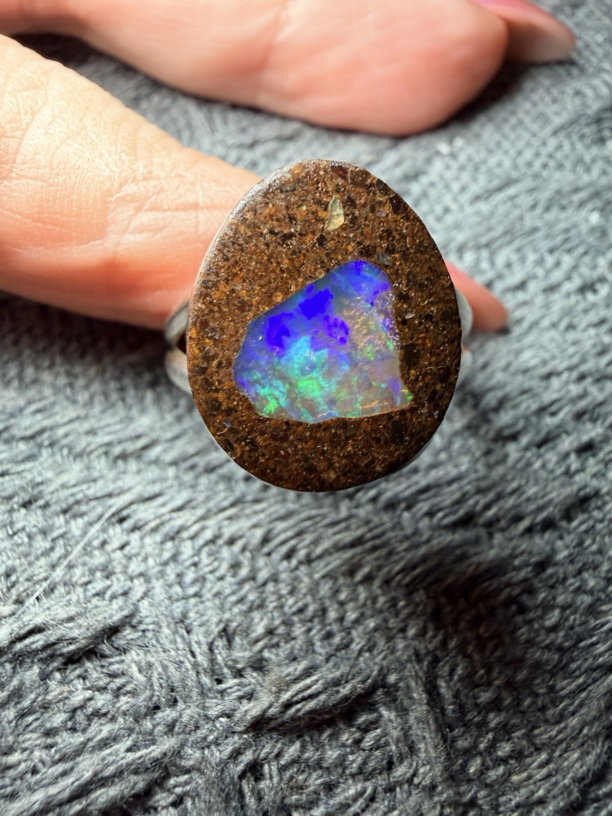 Solid Australian Boulder Opal Ring 925 Silver Siz… - image 18