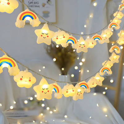 1PACK Rainbow&Star&Cloud String Lights LED Decorative Fairy Light Battery Power