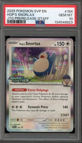 Pokemon Hop's Snorlax Journey Together STAFF Prerelease Promo SVP EN 184 PSA 10