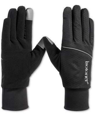 Isotoner Women's Black Sport Jersey Reflective Water-Repellent Gloves S/M