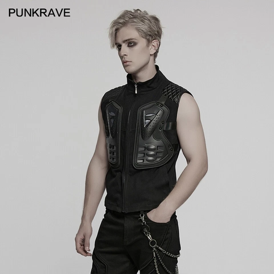 Punk Rave Hombres Negro Gótico Cyberpunk Armadura Parcheado Chaleco Calce Ajustado Prendas para el torso Chaleco Foto 2 de 4