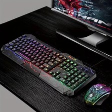 Wired Keyboard and Mouse Gaming Combo Set RGB Backlit Light up 3 in 1