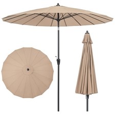 9 FT Patio Round Market Umbrella w/ Push Button Tilt, Crank Handle, Vented Top