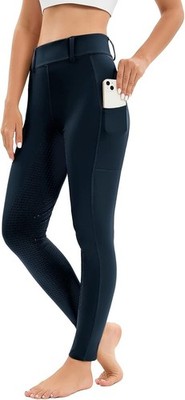 Reitleggings Damen Vollbesatz High Waist Stretch Gürtelschlaufen Marine Blau M
