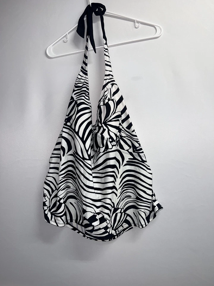 Танкини Jaclyn Smith плюс размер 22 Вт черно-белый анималистический принт зебра галстук с бретелью через шею - Изображение 2 из 4