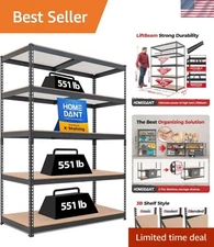 Versatile 5-Tier Steel & Wood Shelves - 771 lb Capacity Adjustable Storage Rack