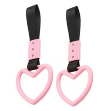 2PCS Heart Shaped Car Handle Straps, Rear Bumper Warning Keychain Ring Pink