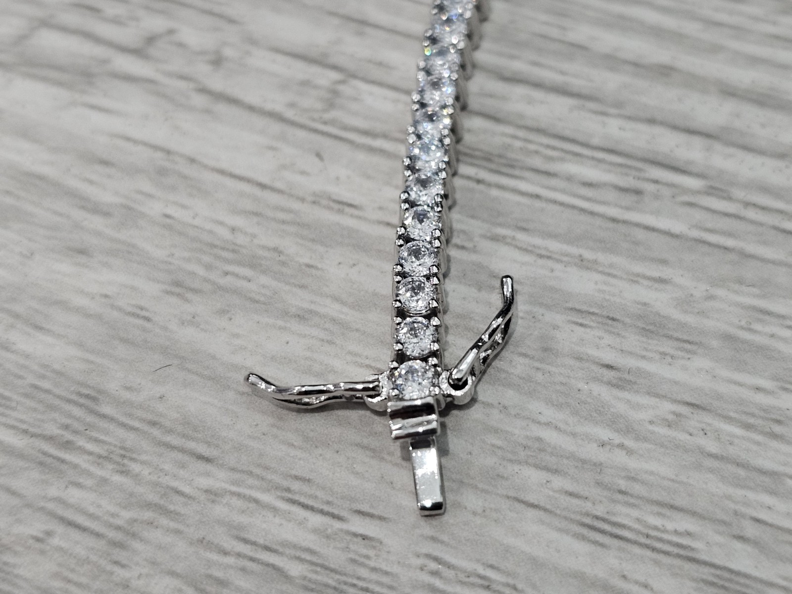 QVC Diamonique Sterling Silver 100-Facet Tennis Bracelet Platinum Clad 7.5"