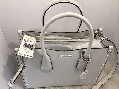 michael kors Optic white Studded leather Lg Satchel/handbag $428..NWT…0331 - Picture 3 of 11