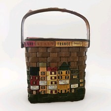 Vintage Caro Nan PurseBasket with Painted Village Design Around The World signed