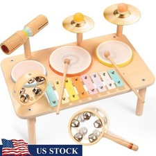 Kids Drum Set 10-in-1 Toys for 1-3 Year Old Wooden Musical Instruments New