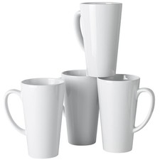 BYCNZB 16oz White Funnel Ceramic Tall Coffee Mugs for Coffee, Tea, Cocoa, Latte