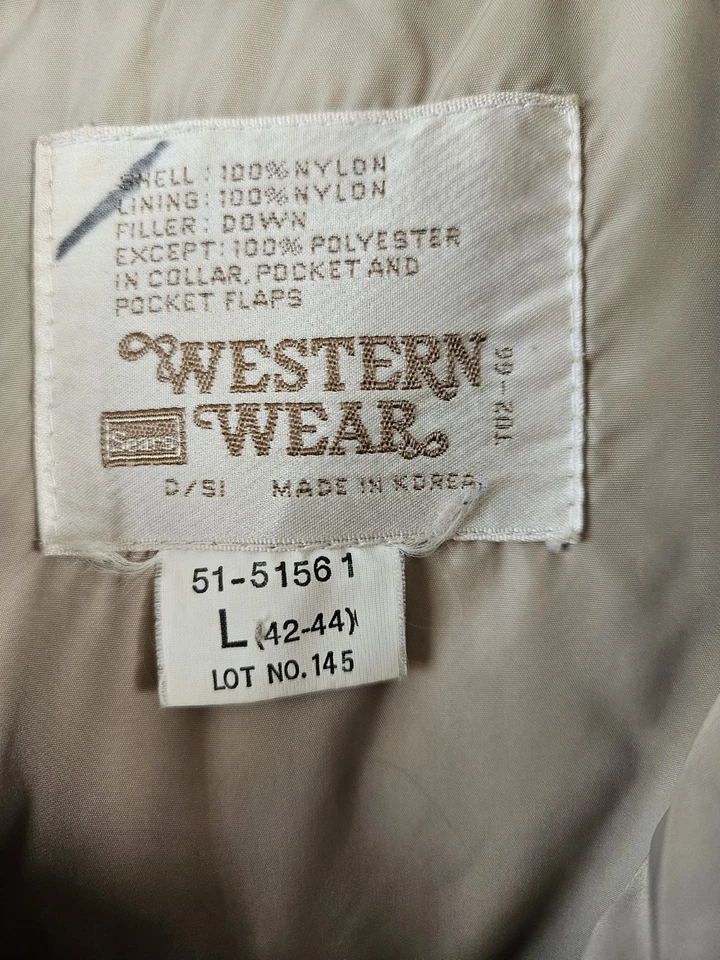 VTG 70s 80s Sears Western Wear Puffer Jacket Mens Large Tan Brown Farmer Cowboy - Image 2 of 4