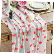  and Red Heart Gauze Table Runner 120 Inch 10FT, Mother's Day 28" x 120" White