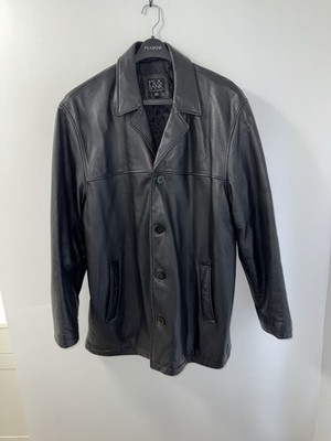 Jos.A.Bank Men s Black 3/4 Heavyweight Thick Leather Jacket, Size XLL, Good Cond